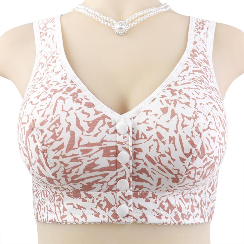 New Soft Cotton Thin Cup Front Buckle Underwear Women's Printed Lines No Steel Ring Vest Type Large Size Bra