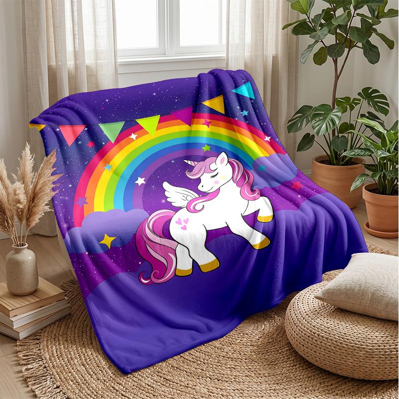 Magical Unicorn Rainbow Theme blanket Lightweight Warm Flannel Blanket Decorative Throw Blanket for Home Decoration