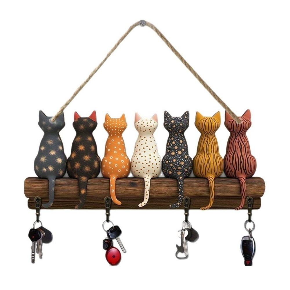 Cat Back Shape Key Holder Wooden Key Hanger Gift Wall Mounted Key Rack Home Entryway Hallway