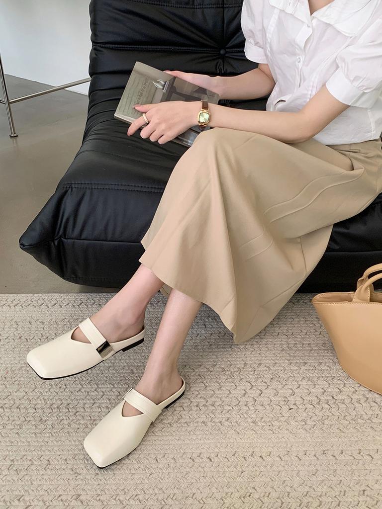 Туфли-мешки с плоским дном и полутапочки для женщин 2024 года, новые французские туфли для ленивых бабушек Doudou Muller из мягкой кожи с полуподносом