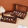 Exquisite Vintage Wood Grain Leather Watch Box with Dustproof Glass Lid for Wristwatch Display and Storage.