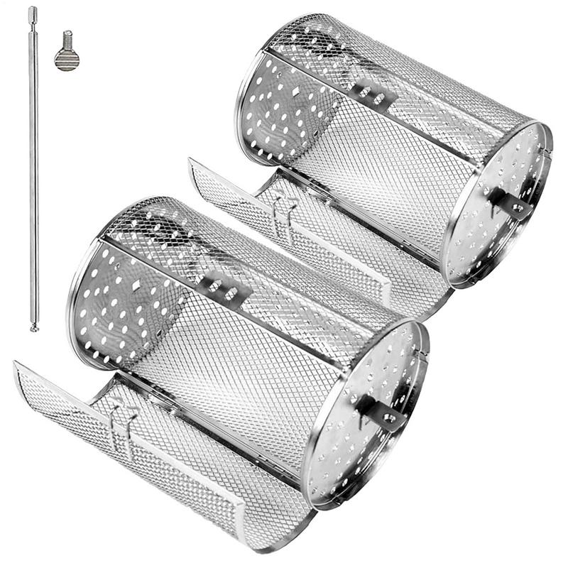 Stainless Steel Oven Rotating Round Grill Cage Nuts Coffee Beans Baking Basket for Barbecue Air Fryer Rotisserie Accessories