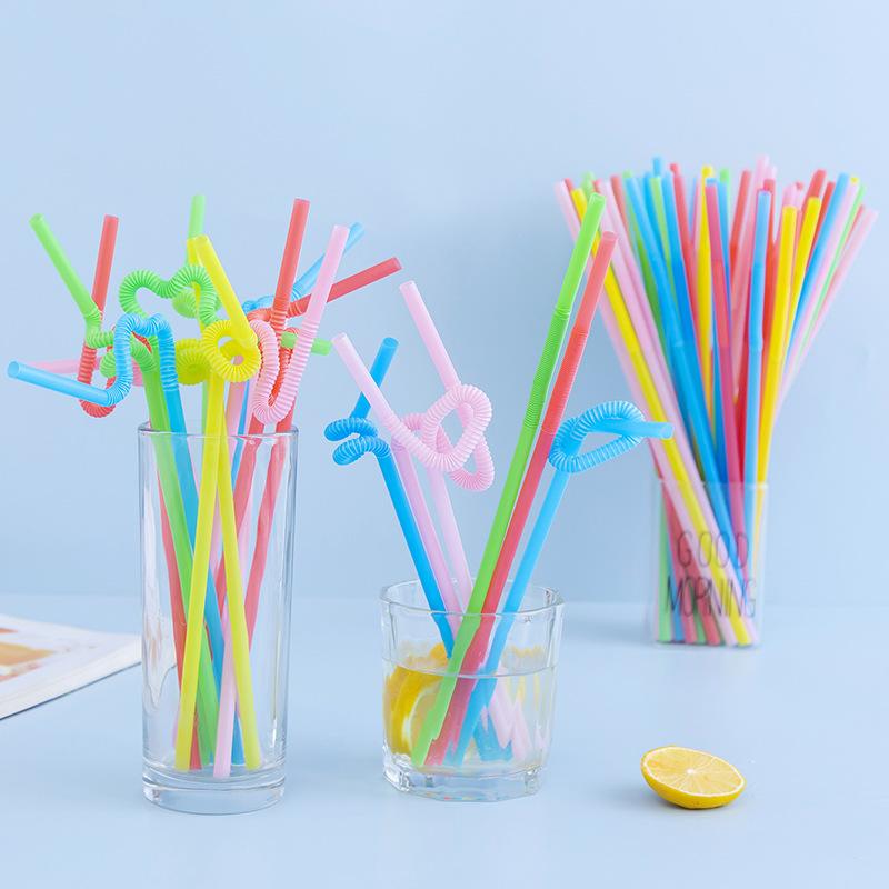 Disposable Art Long Straw Bendable Color Food Grade Beverage Handmade Milk Tea 100 Pack
