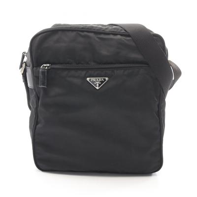 Used Triangle Logo Shoulder Bag Nylon Leather Black Used Unisex
