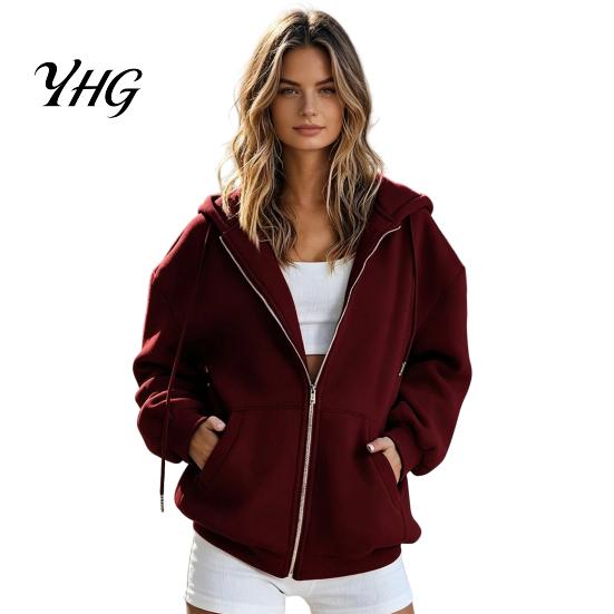 Drawstring Hooded Jacket Zip-Up Hoodies for Women, Loose Fit with Outdoor Sports Activewear Pocket, Long Sleeve Casual Coat Fall Winter Lounge Wear