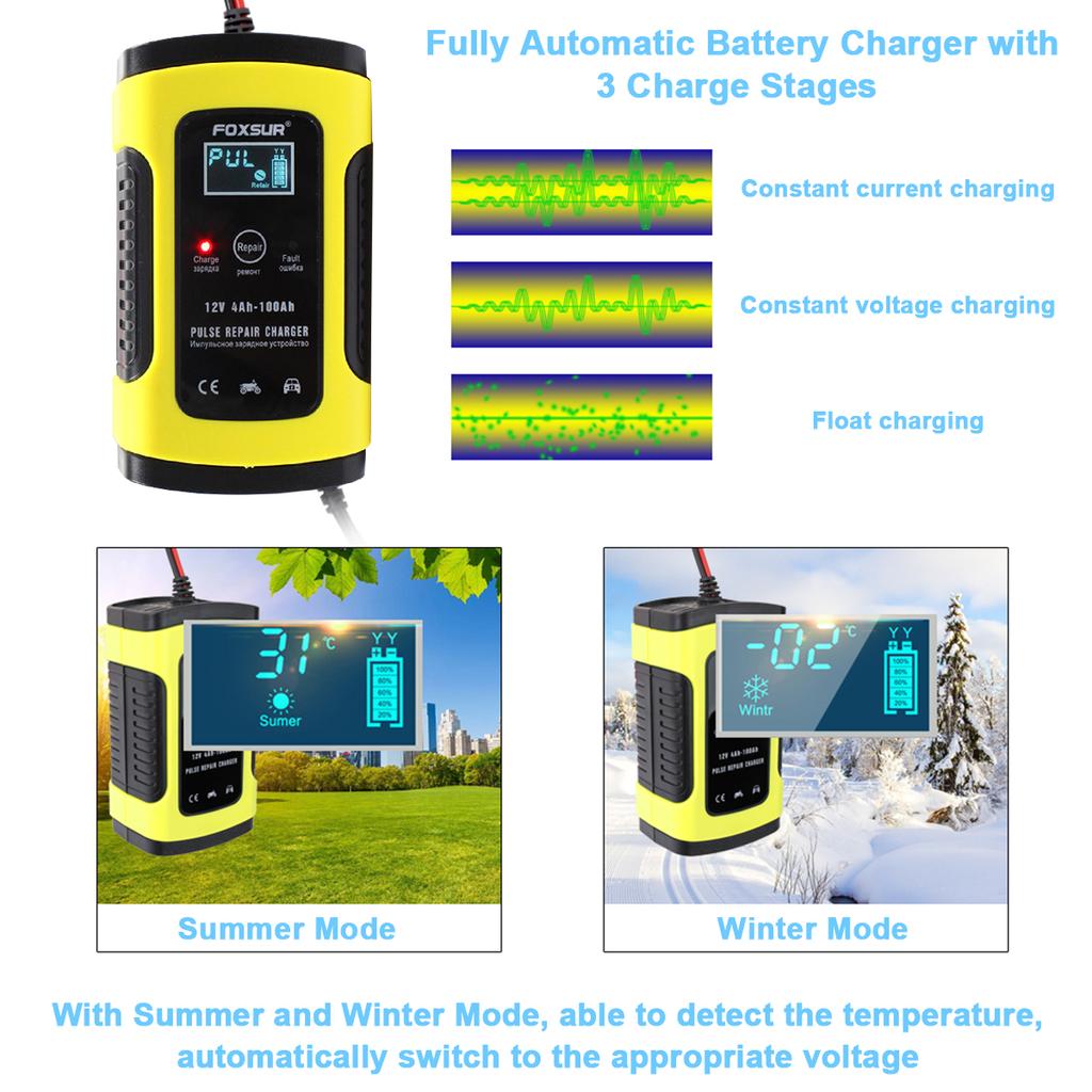 12V 5A Импульсное зарядное устройство для ремонта аккумулятора для автомобиля и мотоцикла AGM GEL WET свинцово-кислотный