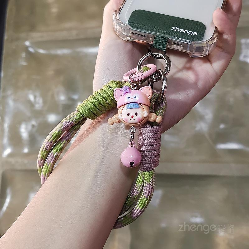 Mobile phone lanyard wrist braided rope short ins cartoon cute bell pendant pendant mobile phone rope outdoor travel