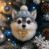 Pom-Pom Pet Ornament 2D Acrylic Cute Dog Christmas Ornament Cartoon Furry Pet Shaped Xmas Tree Hanging Decor for Holiday Party Supplies