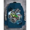 Big wheel truck 4x4 printed boys' simple hoodie - casual round neck long sleeved pullover, fashionable all season hoodie