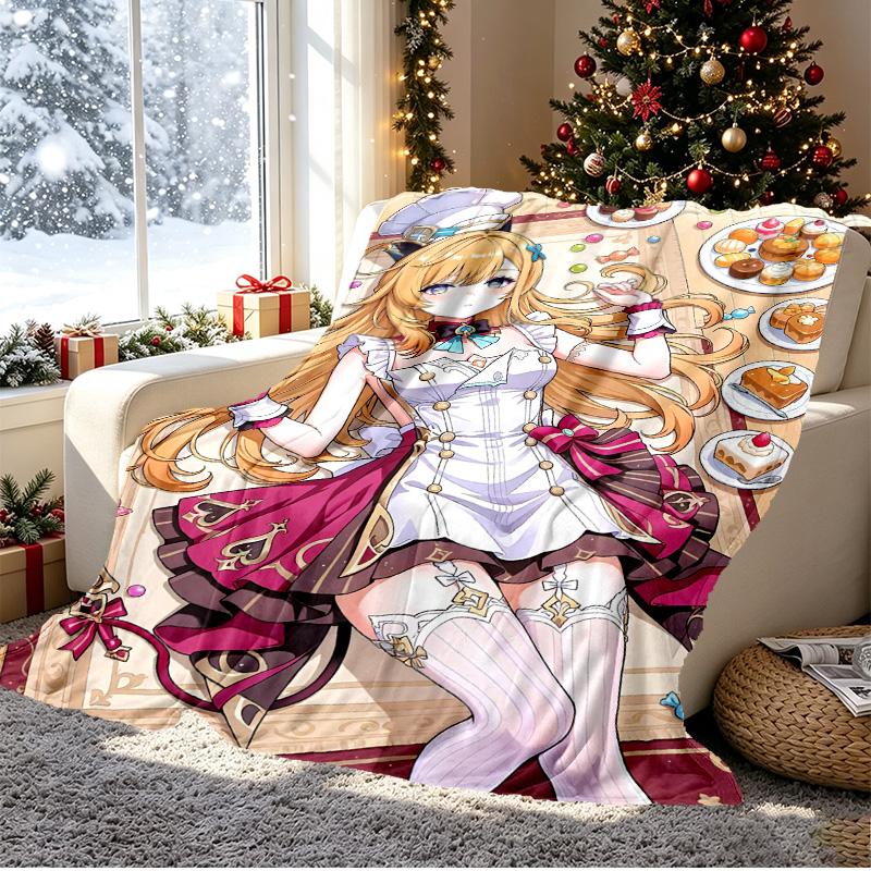 Genshin Impact Pattern Blanket for Home Decoration, Bed, Sofa, Car Travel, Camping, Suitable for All Seasons, Birthday Christmas Gift
