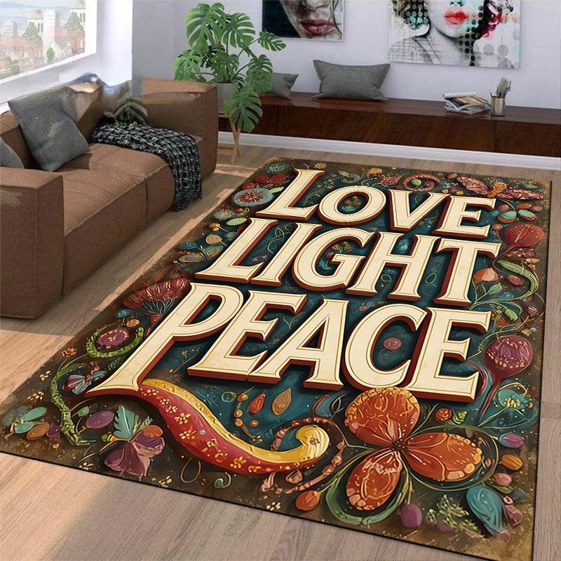 "Love Light Peace Carpet, Colorful Floral Design, Cozy Home Decor" Suitable for use as an anti-slip for living room bedroom sofas