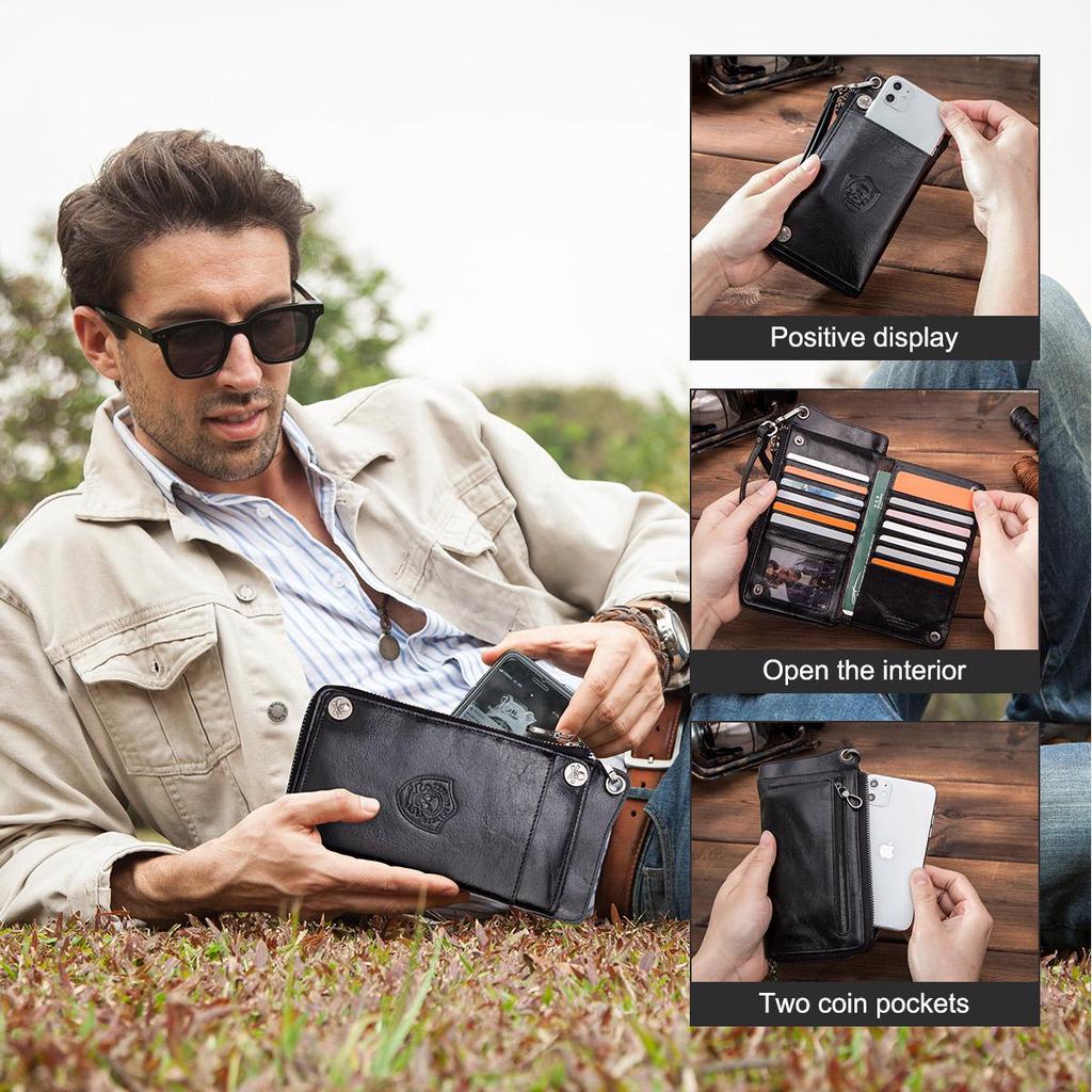 CONTACT'S мужской кожаный бумажник в винтажном стиле с отделениями для монет и 6,5-дюймового телефона