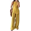 Women's Irregular Hem 2 Piece Outfit Sleeveless Crew Neck Top Wide Leg Pants Lounge Set Summer Casual Tracksuit