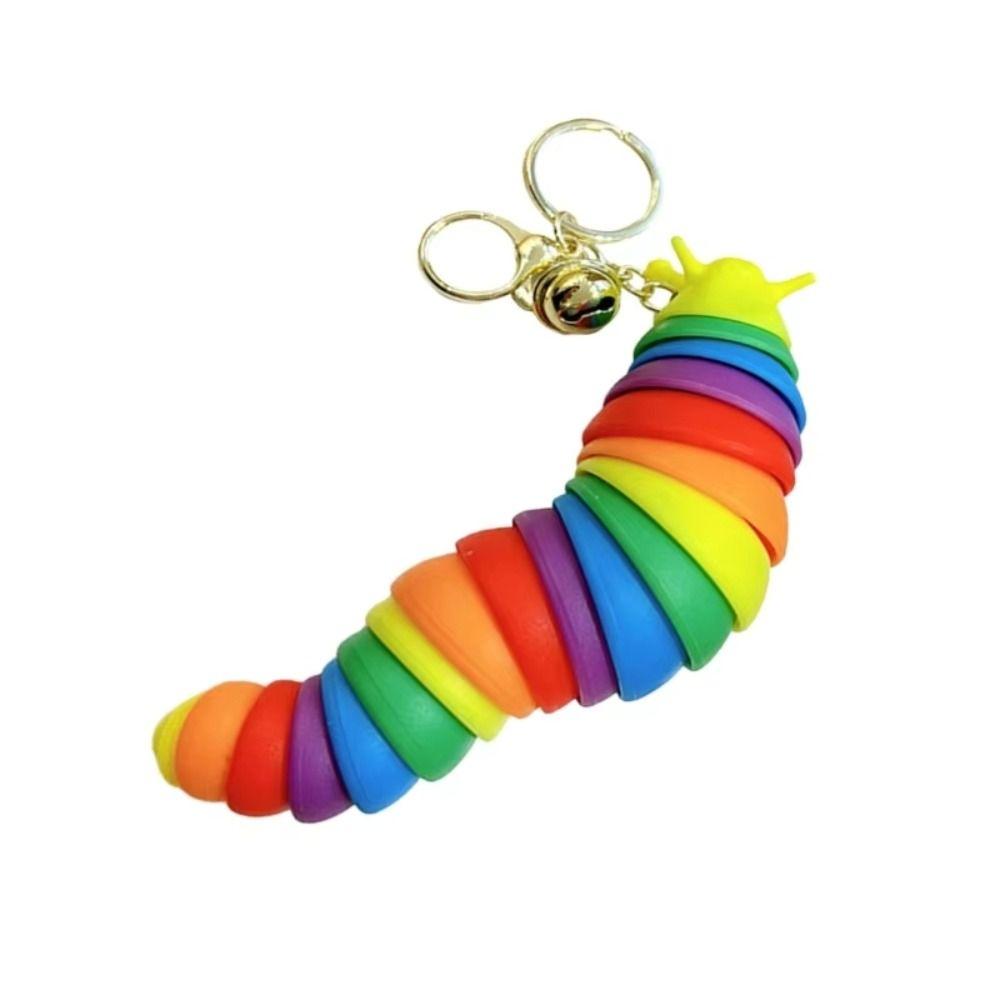 Creative Fidget Slug Keychain Plastic Twist Flexible Fidget Toy Colorful Sensory Slug Decoration