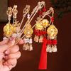Women Hair Stick Vintage Traditional Chinese Palace Lantern Shape Pendant Faux Pearl Decor Tassel Stainless Exquisite Hair Forks Hanfu Dress