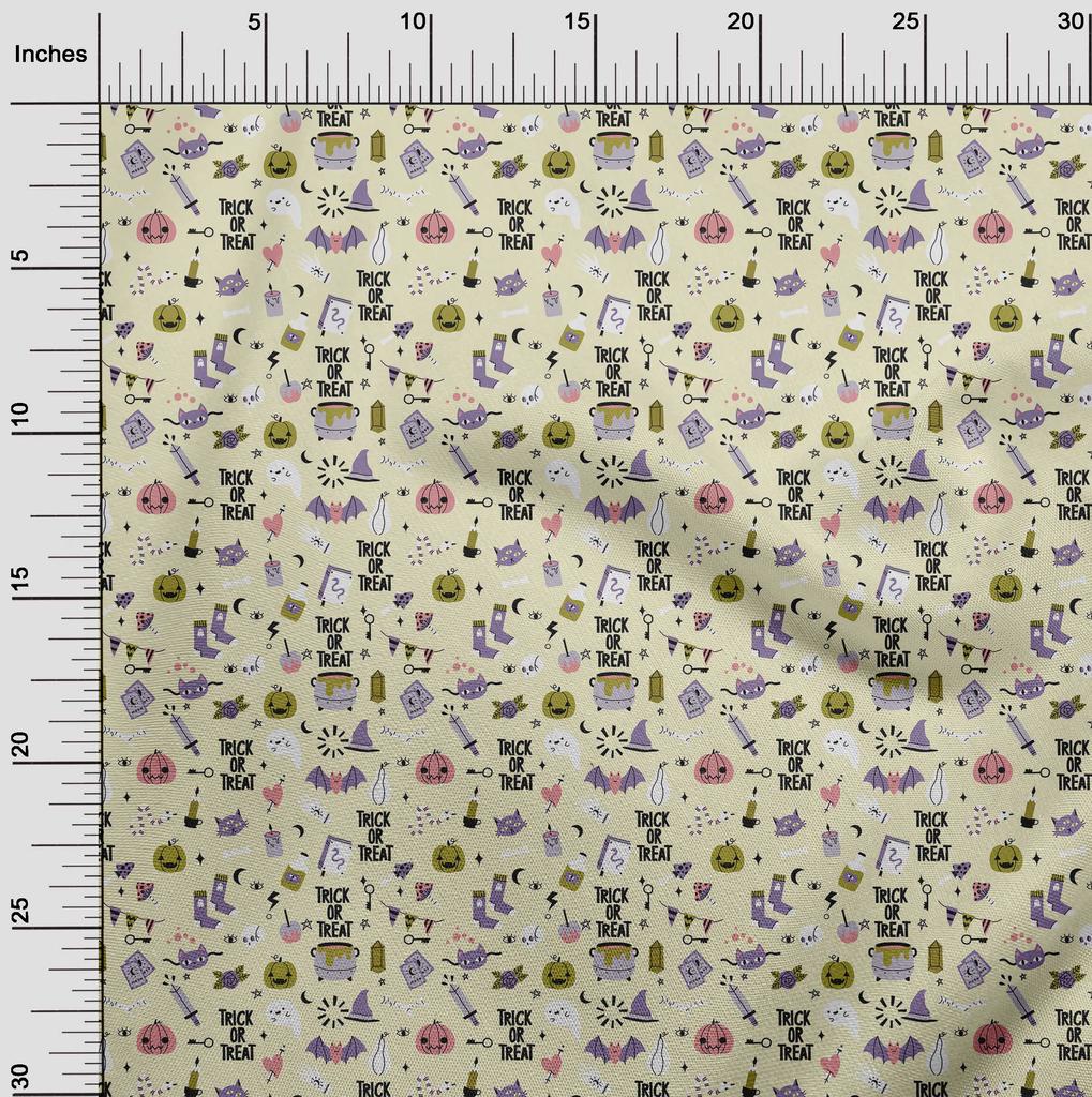 oneOone Cotton Flex Light Yellow Fabric Halloween Sewing Material Print Fabric By The Yard 40 Inch