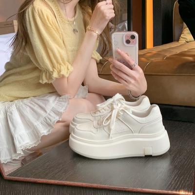 Коровья кожа~ 6,5 см внутреннее увеличение высоты взрывной узор универсальная удобная платформа повседневные кеды женские белые туфли