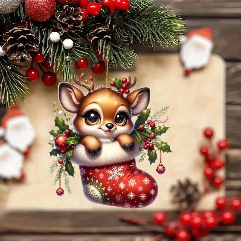 Christmas Deer Car Pendant With Acrylic Material And Cartoon Style For Festive Vehicle Decor
