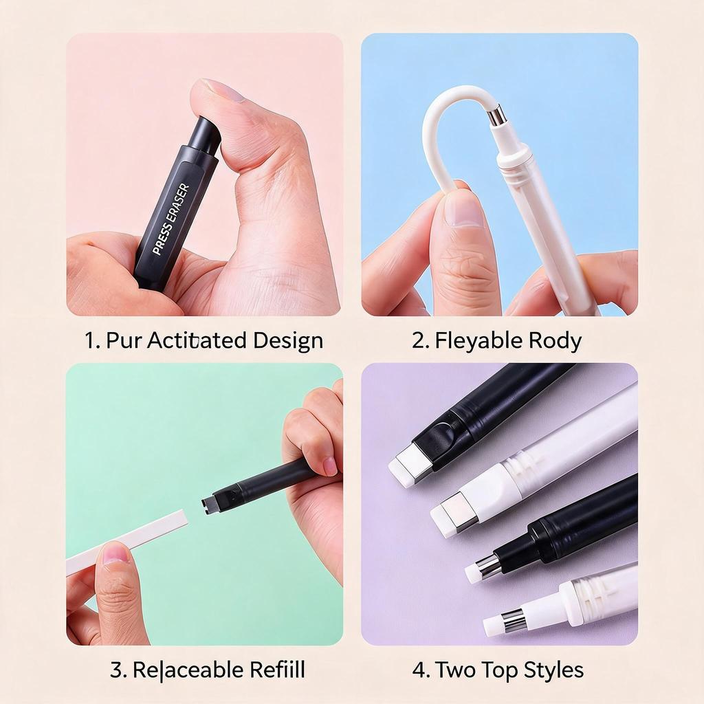Push-type Eraser: 4B Dust-free Pen - Sharpen-free No-trace Pencil Eraser for Drawing and Art,Round