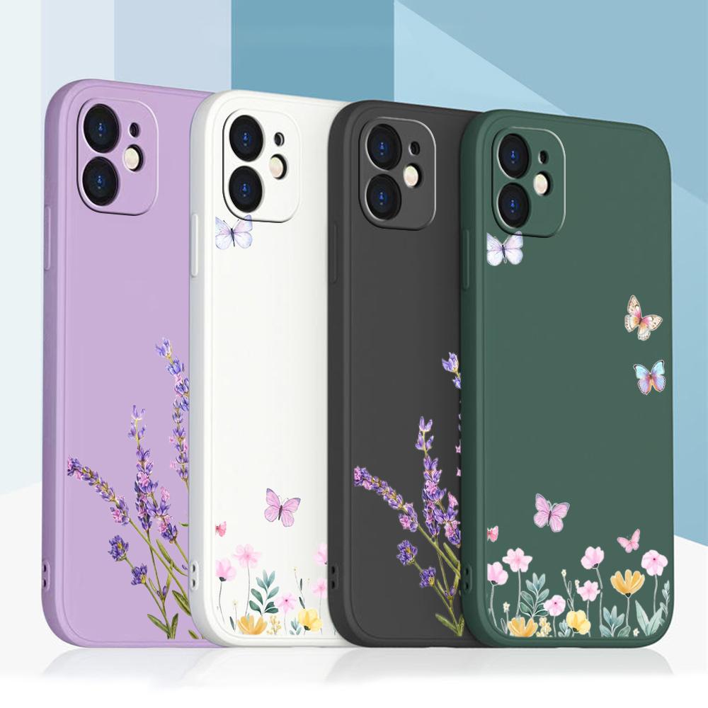 N86 Маленькая бабочка из свежего цветка с ремешком Силиконовые чехлы для телефонов с прямыми краями для Xiaomi Poco X5 Redmi Note 13 Pro Realme Huawei Противоударный чехол