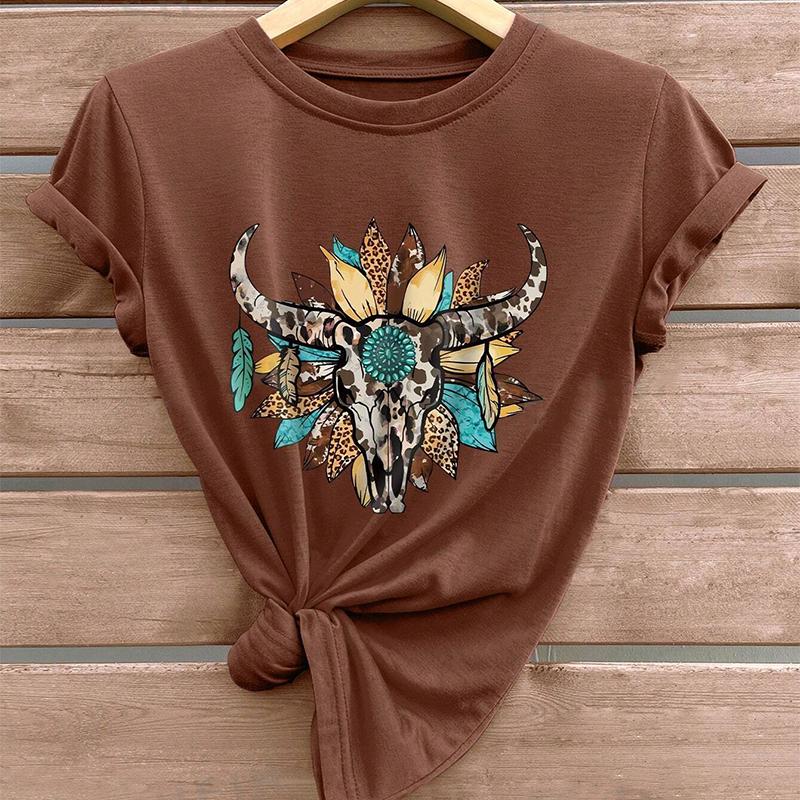 Модная женская футболка с принтом животных, коровы, скелета, цветов, забавная повседневная футболка с круглым вырезом и короткими рукавами, летняя женская футболка
