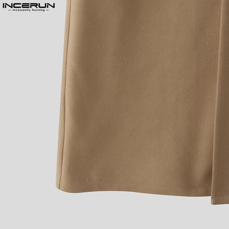 INCERUN Зима Осень Мужские Пальто Длинный Рукав Высокие Разрезы Длинные Шерстяные Мельтон Пальто Верхняя Одежда