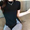 Summer Slim Side Slit Solid Color Short-sleeved T-shirt New Personalized Round Neck Base Shirt Top for Women
