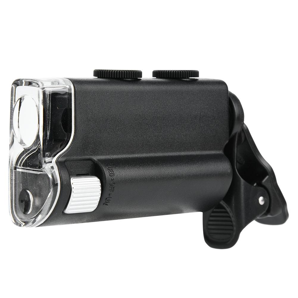 Микроскоп для телефона Увеличитель 60~100-кратное увеличение со светодиодной и УФ-подсветкой Наблюдение за крошечными объектами