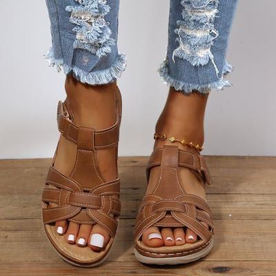 2024 Горячая Распродажа Женская Обувь Открытый Носок Женские Сандалии Лето Рим Полые Твердые Уличные Повседневные Удобные Пляжные Сандалии На Танкетке