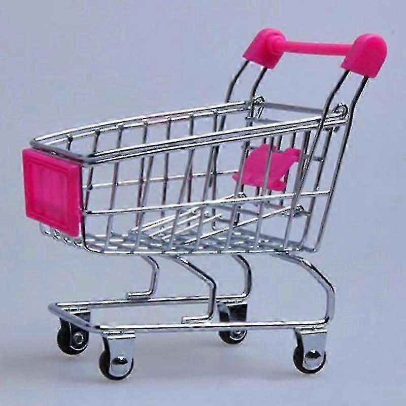 Creative small shopping cart, suitable for children's craft toys and storage, modern style iron material - rose red