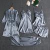 Пижама женская Ice Silk: Сексуальный комплект из пяти предметов с длинными рукавами для весны, лета и осени – несколько цветов