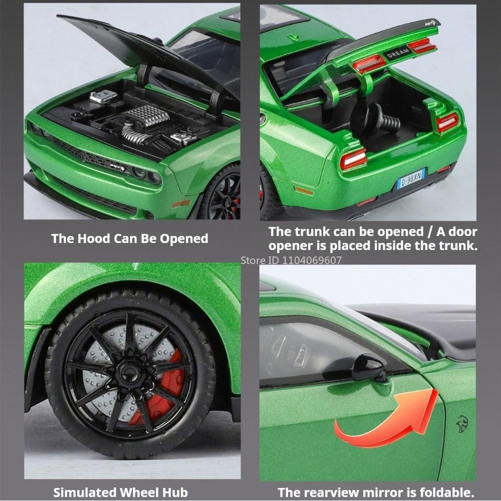 Масштаб 1:24 Игрушечная модель спортивного автомобиля Hellcat Музыка Свет Оттягивающийся Механизм Открывающиеся Двери Модели Полицейских Машин Металлические Литые Игрушки Для Детей