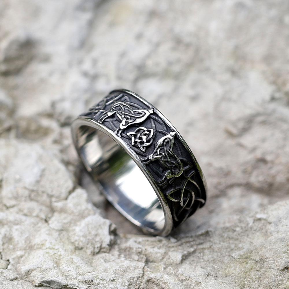 Men Rings Vintage Nordic Viking Wolf Rings Amulet Animal Fashion Jewelry