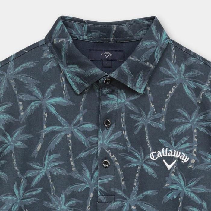 Callaway Polo Shirt C26134121 -3 C Cool, Sweat-Wicking, UV-Cut, Palm Tree Pattern, Men's, Navy, M