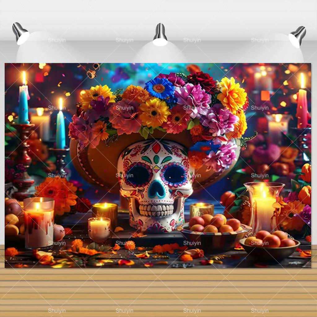 Фотофон День Мертвых Череп Бархатцы Мексиканская Фиеста Día De Los Muertos Украшение Принадлежности для Вечеринки Реквизит для Фотостудии