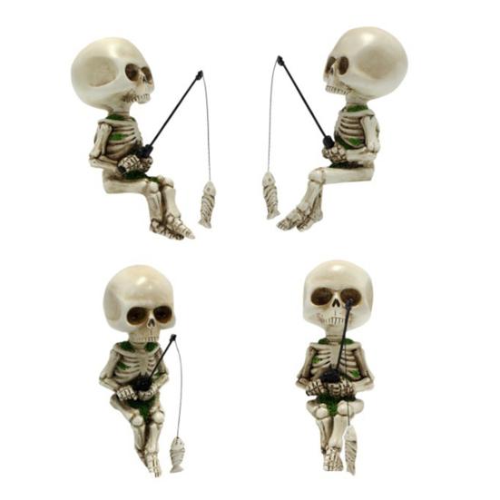 Фигурка для рыбалки с черепом, готический Хэллоуин, мини-смола, жуткий декор, креативное украшение для любителей Хэллоуина