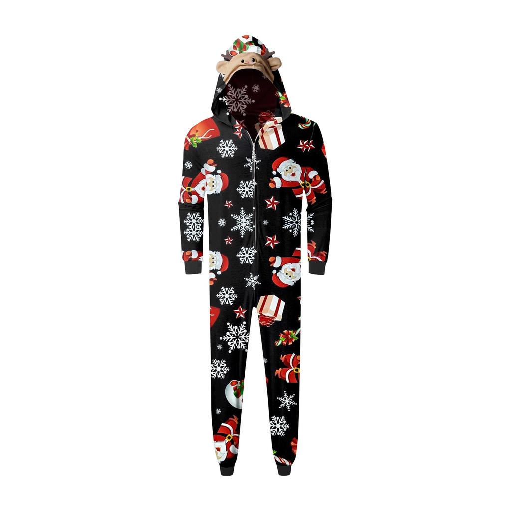 Комплект комбинезона на молнии с капюшоном и длинными рукавами для всей семьи с рождественским принтом