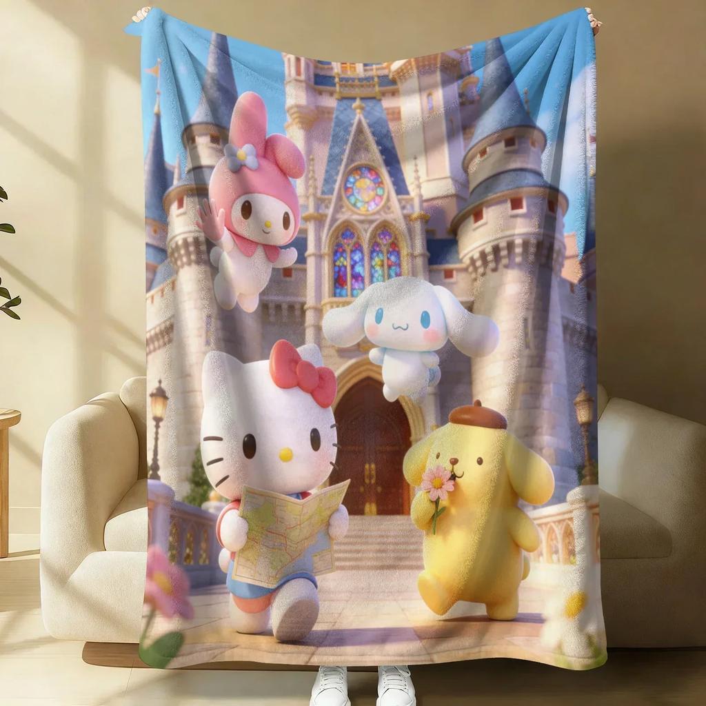 Sanrio Cute Warrior Flannel Blanket Soft Warm Fluffy Throw Home Decor Luxury Bedding Sofa Bed Cover Lightweight Summer Blanket
