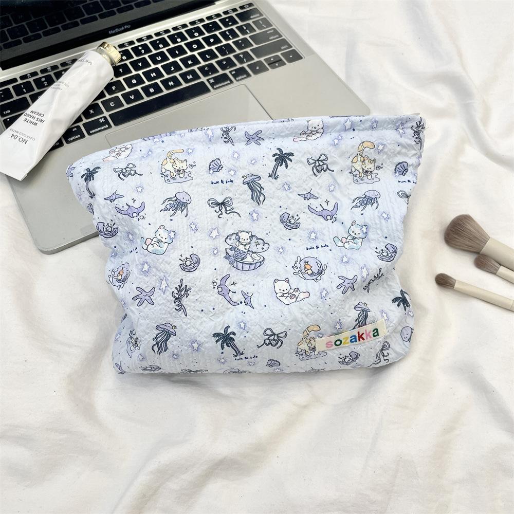 1 шт. Двусторонняя косметичка с мультяшным рисунком, большая вместимость, многофункциональная парусиновая сумка для хранения на молнии для путешествий