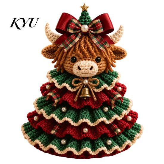 Step by Crochet Tutorial Animal Xmas Tree Kit, Christmas DIY Cute Parent Child Crafting Projects Highland Cow Forest Craft Kit for Beginners, Holiday