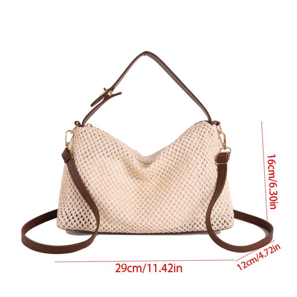 PU Leather Buckle Hobo Shoulder Bag Grass Woven Box Bag Leisure Straw Crossbody Bag Women