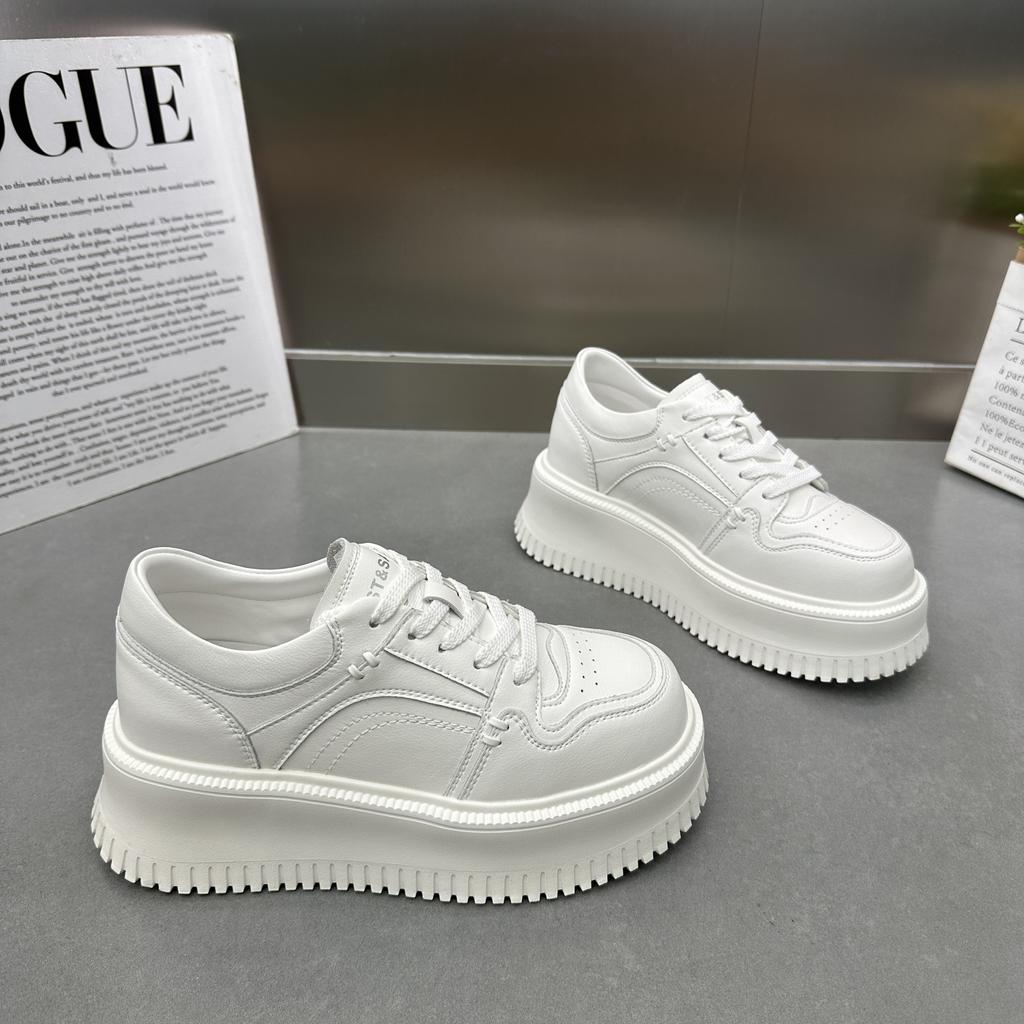 Muffin Sole White Shoes Women's Autumn New Breathable and Heightening Board Shoes