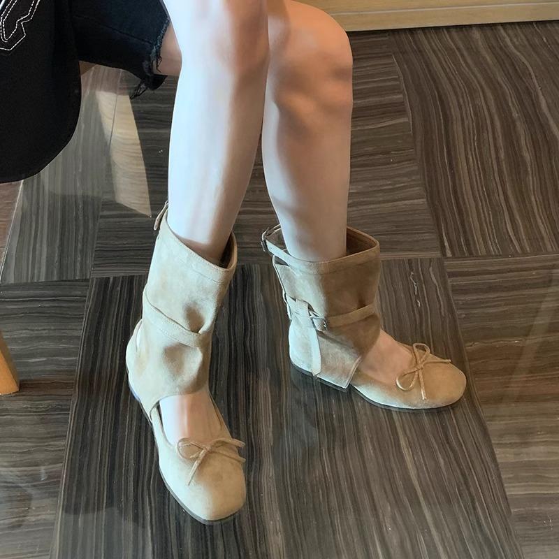 Женские ботинки Maillard Весна/Лето 2025 Новый Дизайн Круглый Носок Бант Универсальные На Толстом Каблуке Крутые Ботинки Балетки Одинарные Туфли