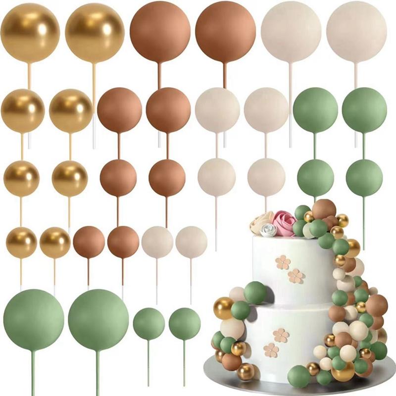 32Pcs Ball Cake Toppers Mini Balloon Cupcake Topper Sticks Foam Ball for Kids Boy Girl Birthday Party DIY Decoration Baby Shower