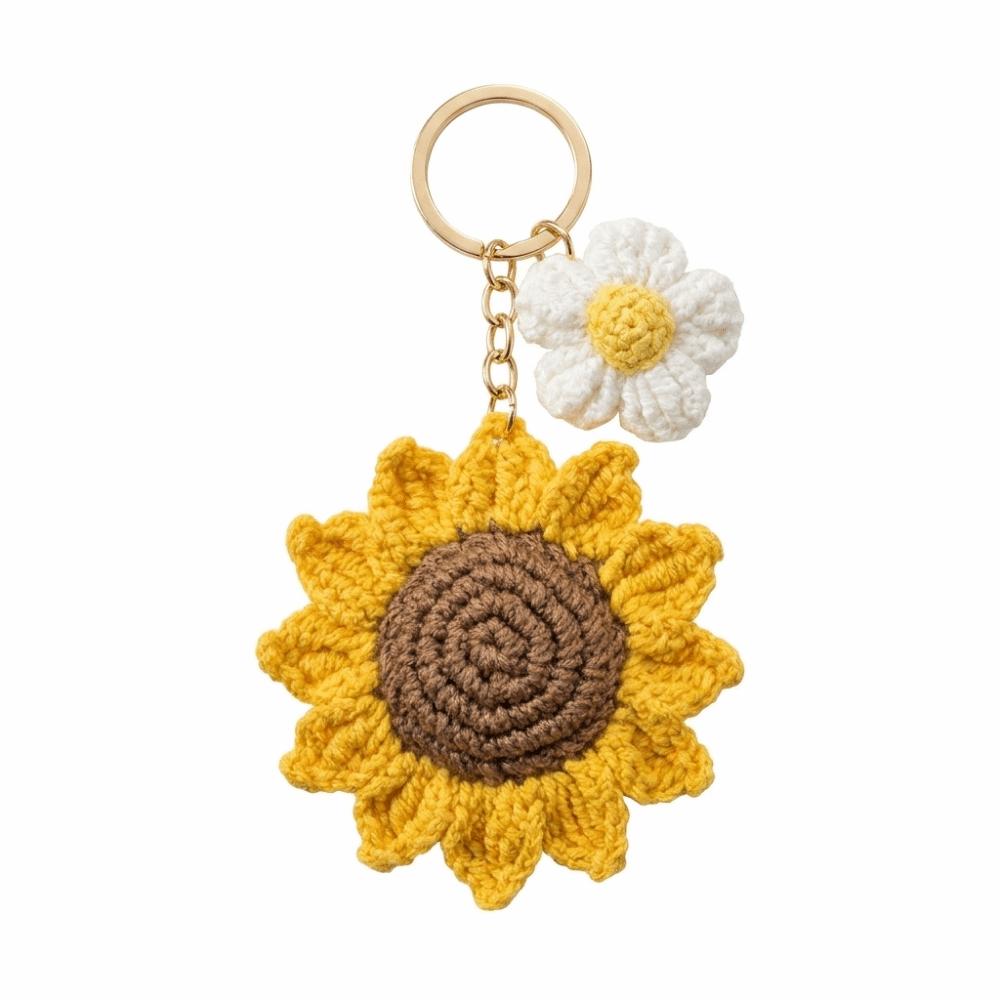 Cotton Crochet Sunflower Pendant Fabric Bag Lanyard Charm Cute Knitted Keychain  Daily