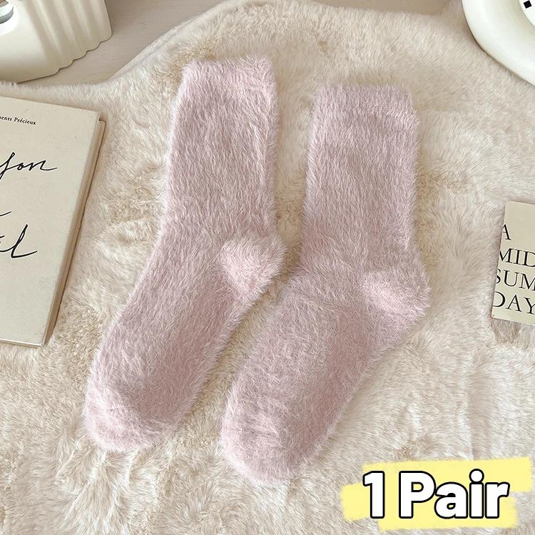 Мягкие носки из норки для женщин и девочек, зимние теплые утолщенные носки кораллового плюша, кавайные носки цвета конфет, теплые домашние носки для сна