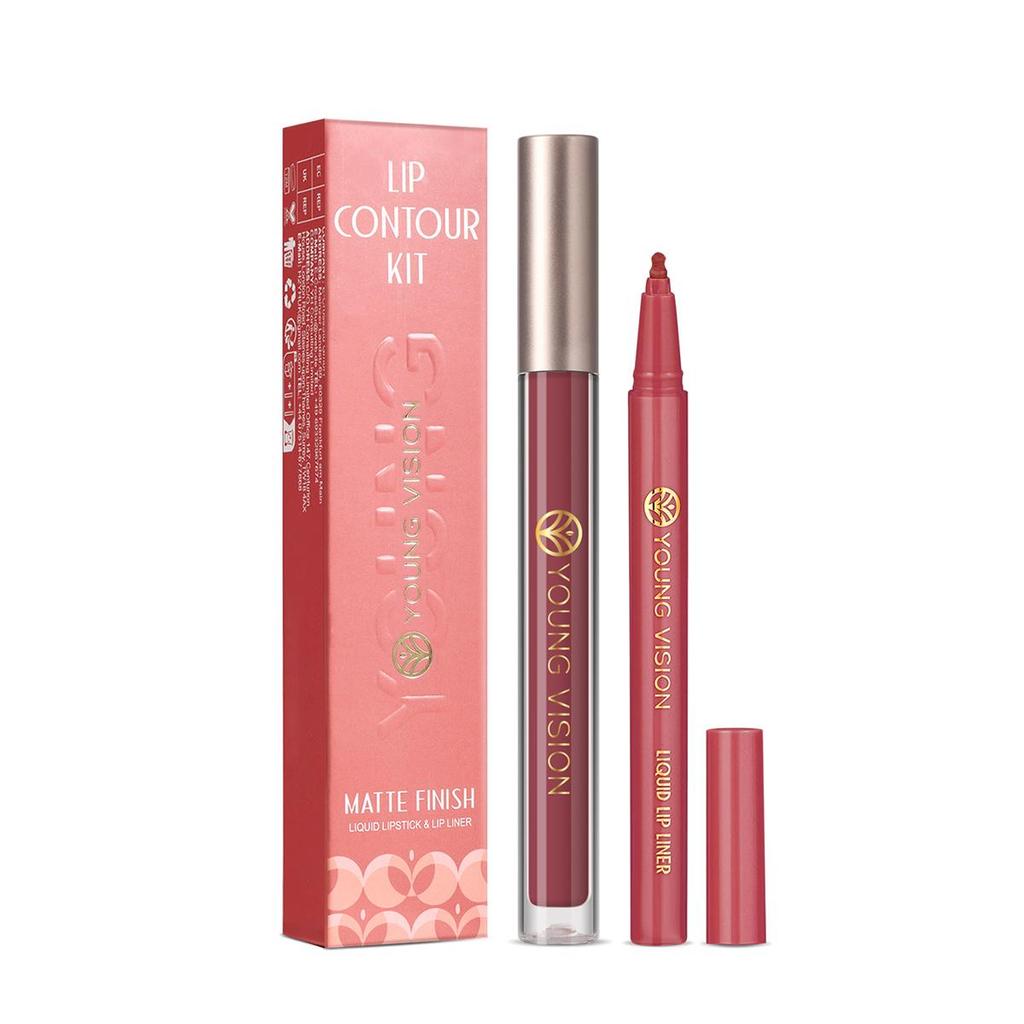 YOUNG VISION Lip Glaze + Lip Liner 2 Sets of Lip Liner Are Not Easy To Stick Cup Lip Glaze