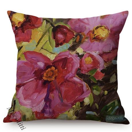 Multicolor Flowers Oil Painting Style Cotton Linen Pillow Case Rose Sunflower Violet Vase Sofa Decoration Cushion Cover Cojines