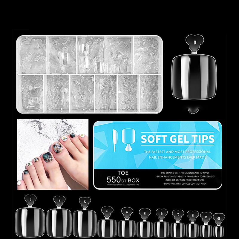 550 Pcs Full Cover Fake Toenail Ultra Thin Natural Clear Press On Toe Foot Nails Tips Artificial Acrylic False Nail Art Manicure Tool