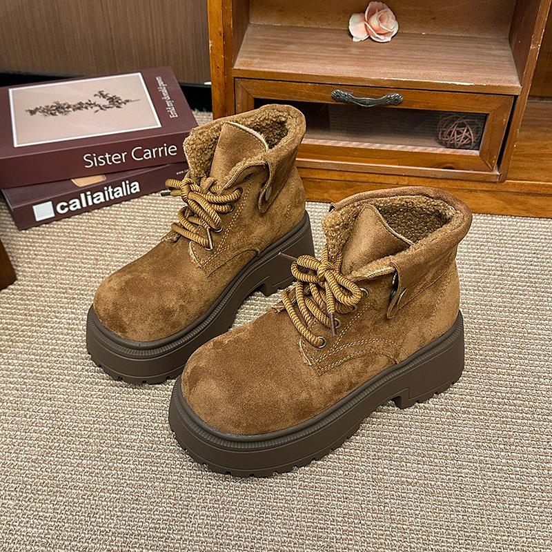 Женские зимние легкие теплые ботинки на толстой подошве на шнуровке, с мягкой стелькой, нескользящие, износостойкие, повседневные кроссовки, плюшевые хлопковые ботинки Мартин